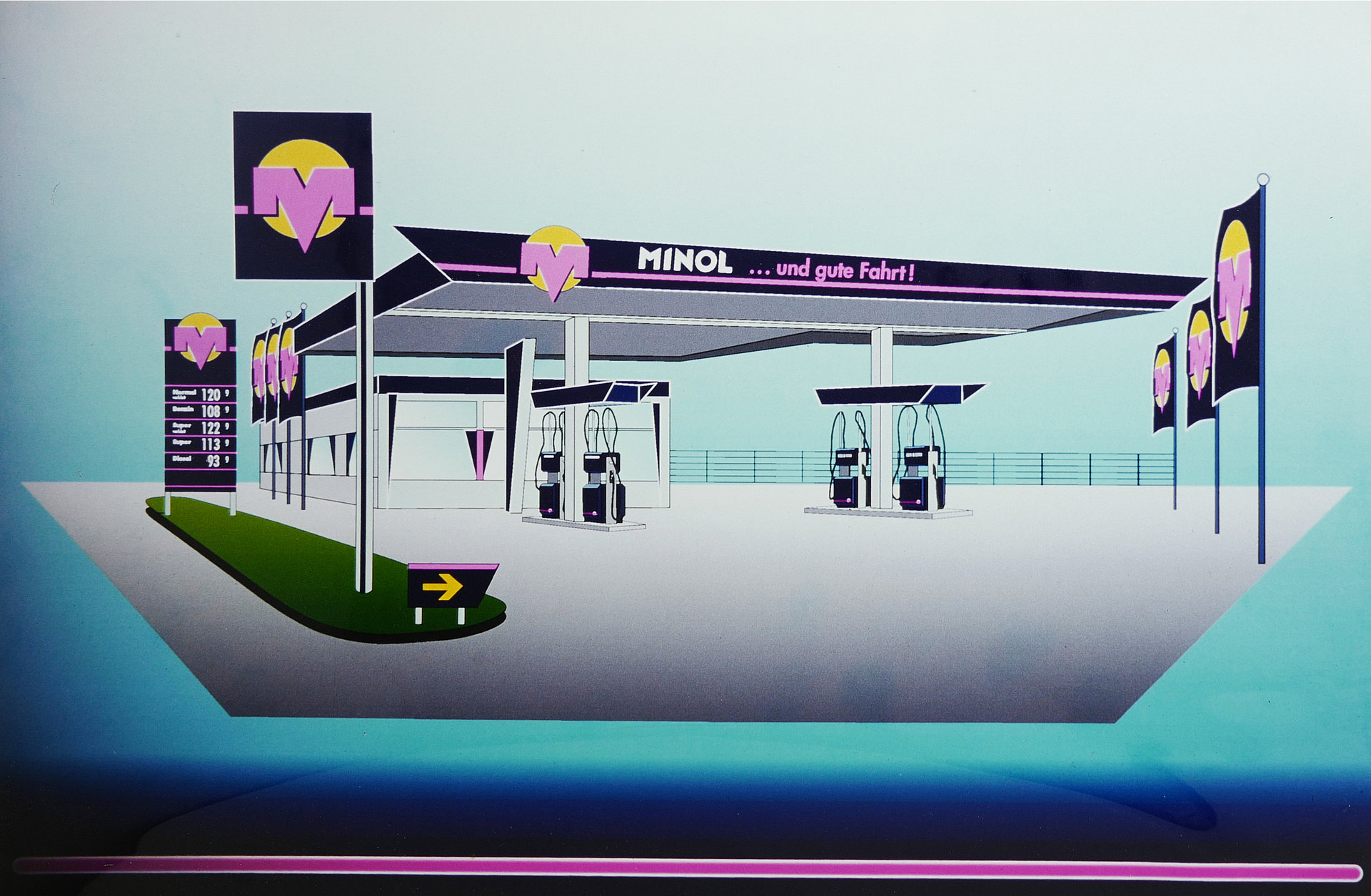 MINOL Designkonzept Tankstelle, Entwurf auf Mac Computer, Digitaler Fotoabzug, Original unsigniert Pia Winterberg