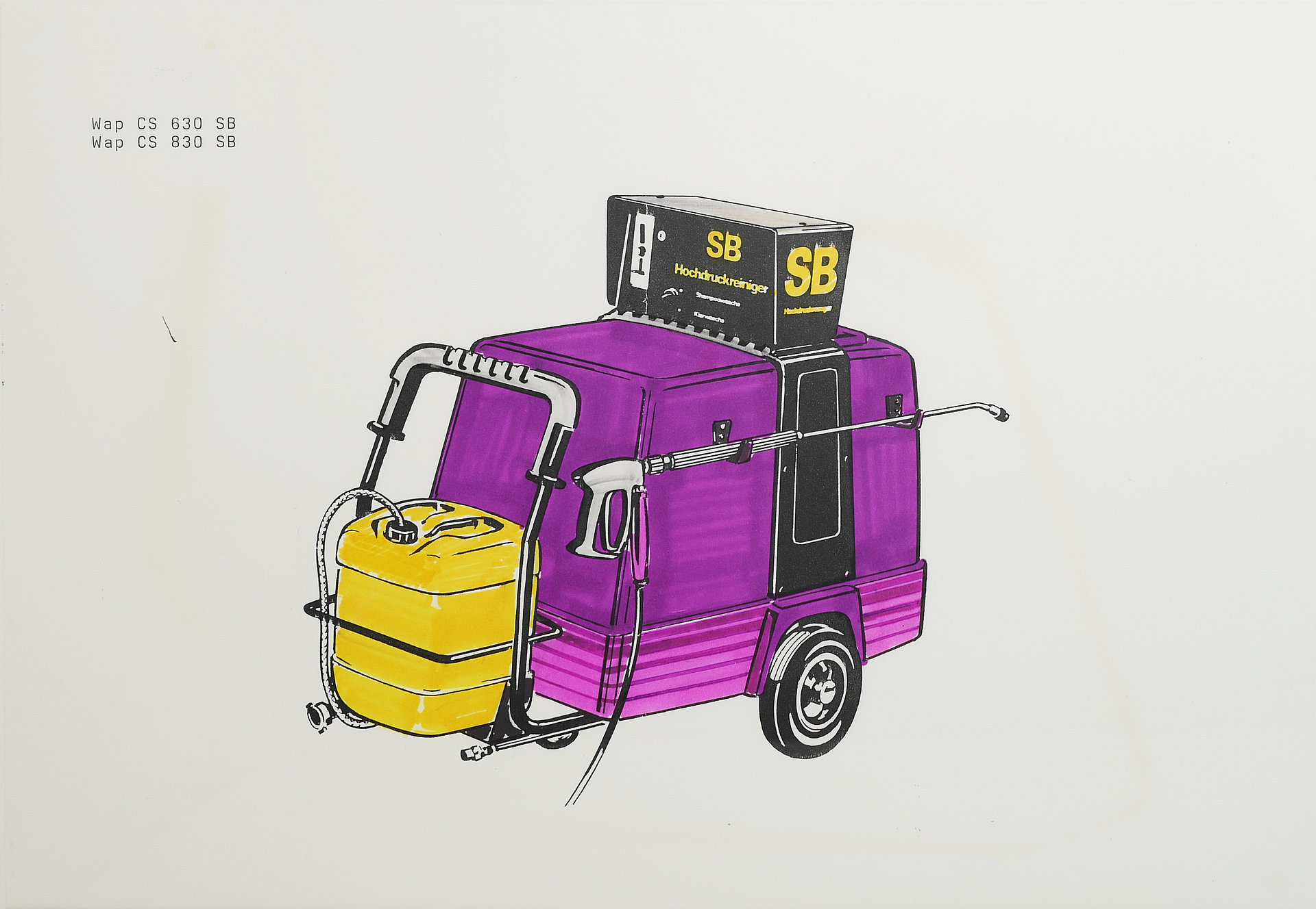 MINOL Designkonzept Waschanlagen 5, Zeichnung und Pantone Marker auf Papier,  Original unsigniert, 1992 Michael Pfister