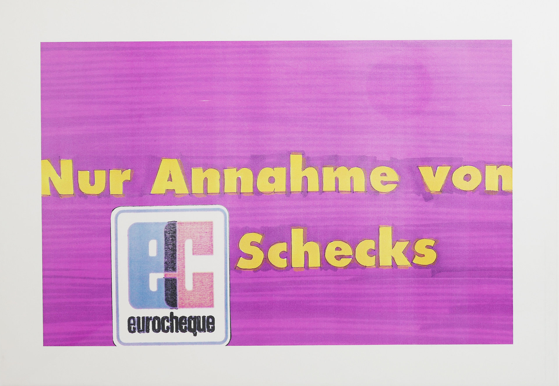 MINOL Hinweisschild EC-Schecks, Zeichnung Farbkopie und Pantone Marker auf Papier, Original unsigniert 1992 Michael Pfister